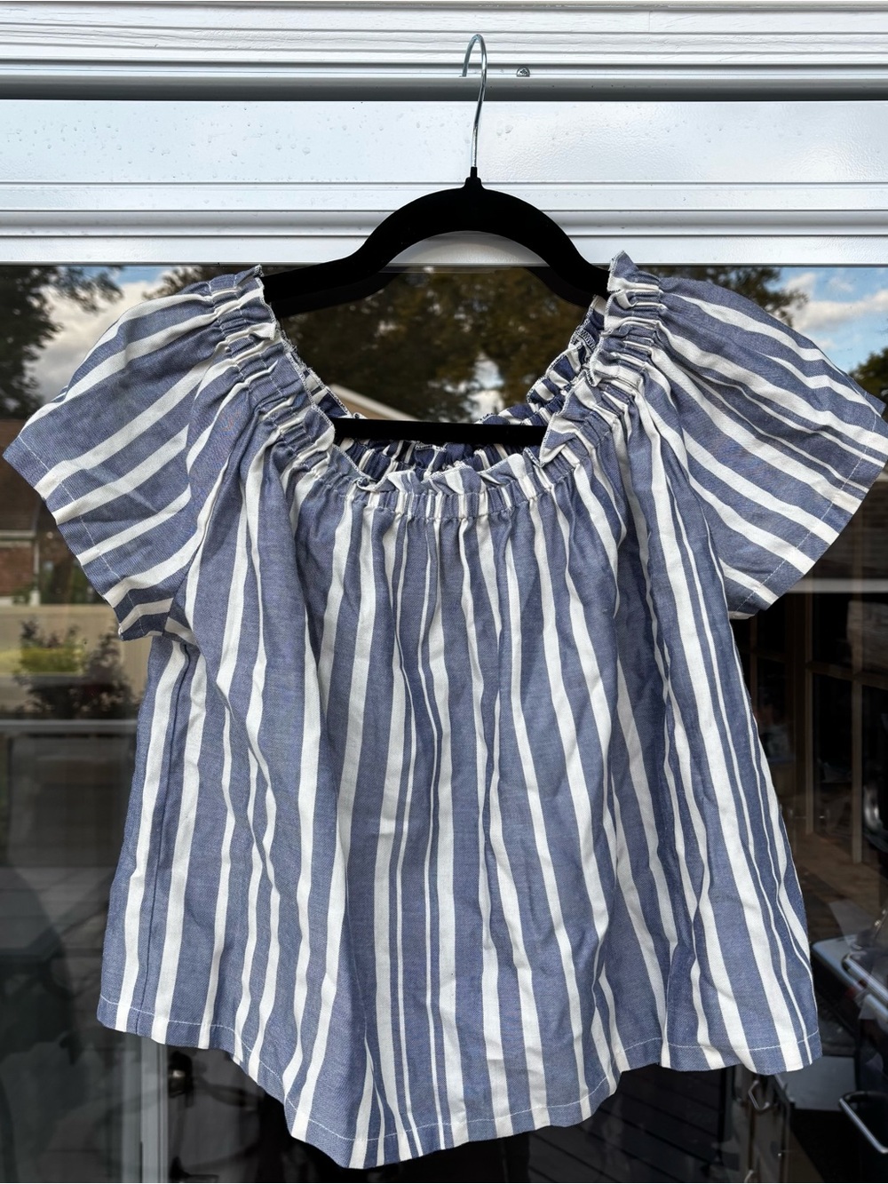 Chan Luu Blue White Striped Peasant Blouse-XS